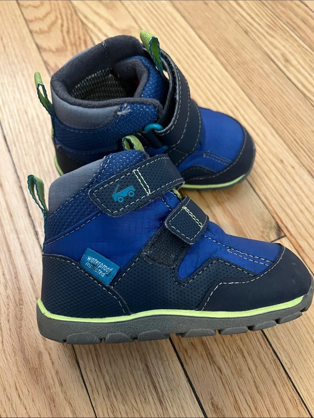 See Kai Run Navy Blue and Green Kids Velcro Boots